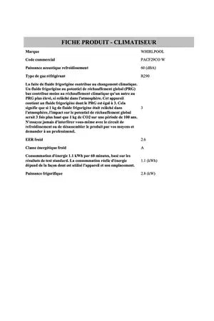 Climatiseur mobile Whirlpool PACF29COW