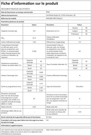 Lave-linge hublot Miele WWV980 WPS TWINDOS