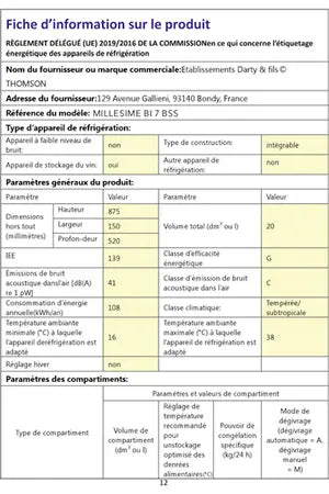 Cave de service Thomson Millesime BI-7-BSS