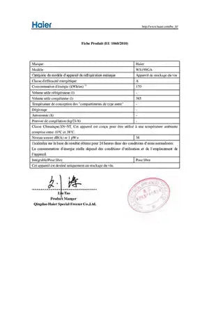 Cave de vieillissement Haier WS190GA