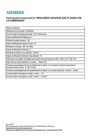 Hotte tiroir Siemens LI97SA531