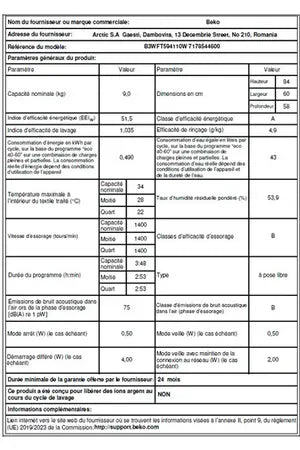 Lave-linge hublot BEKO B3WFT594110W