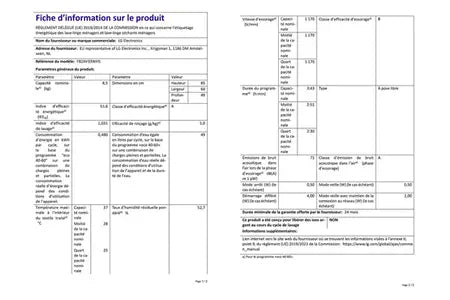 Lave-linge hublot Lg F82AV33WHS