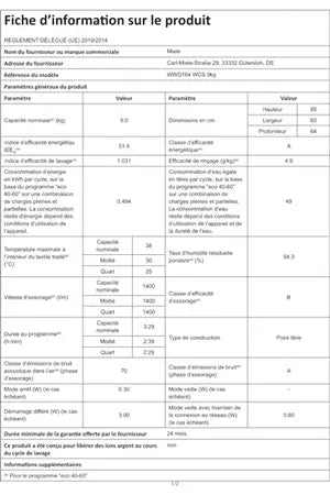 Lave-linge hublot MIELE WWD164 WCS