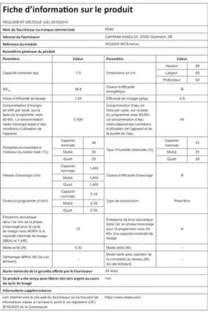 Lave-linge hublot Miele WCA 020