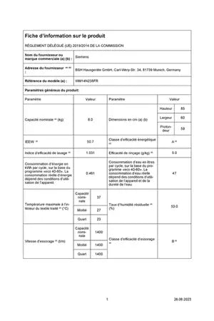 Lave-linge hublot SIEMENS WM14N238FR - IQ300
