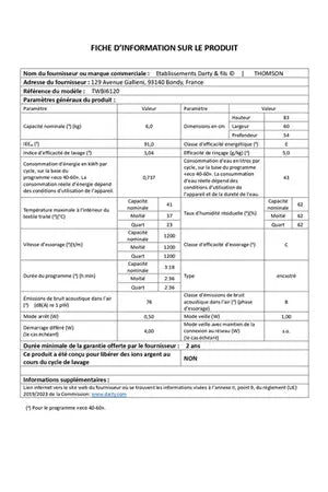 Lave-linge hublot Thomson ENCASTRABLE - TWBI6120