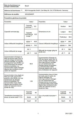 Lave-linge séchant Bosch WNG25400FF