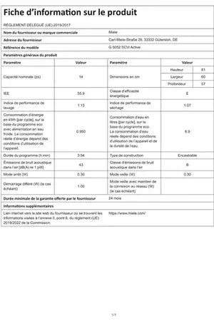 Lave-vaisselle Miele G5052SCVI - encastrable 60cm