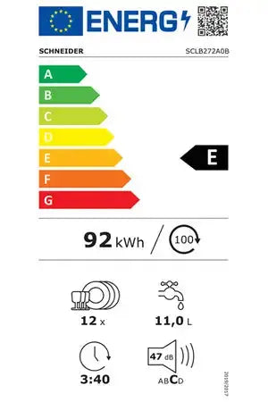 Lave-vaisselle Schneider SCLB272A0B - encastrable 60cm
