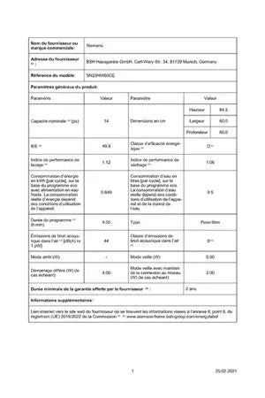 Lave-vaisselle Siemens SN23HW60CE VarioSpeed Plus