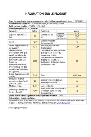 Lave-vaisselle Thomson Encastrable - TWBI4215CFULLSLID 60CM