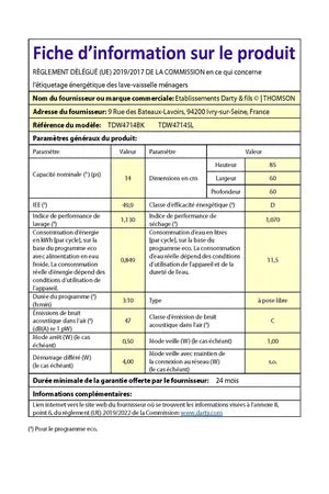 Lave-vaisselle Thomson TDW4714BK