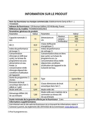 Lave-vaisselle Thomson THOMINOX38 silence