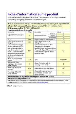 Lave-vaisselle Thomson THPRIMO45DFULLSLID - encastrable 45cm