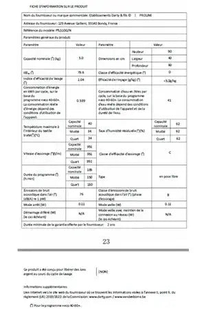 Lave-linge top Proline PTL5100/N