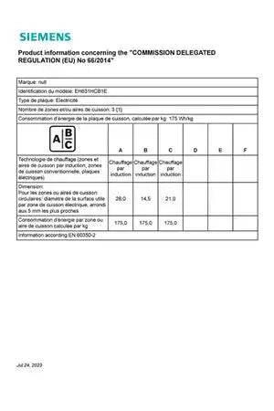Plaque induction Siemens EH631HCB1E