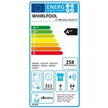 Sèche linge pompe à chaleur							WHIRLPOOL				FFTBNM229X2BFR