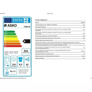 Sèche linge à condensation							ASKO				T208C.W