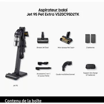 Aspirateur balai							SAMSUNG 				Jet 95 Pet 2 Batteries VS20C95D2TK