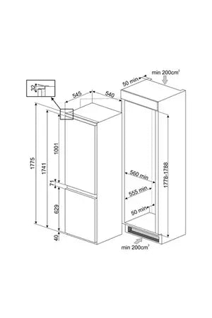 Refrigerateur congelateur en bas Smeg combine encastrable - C1Y170NF 178CM