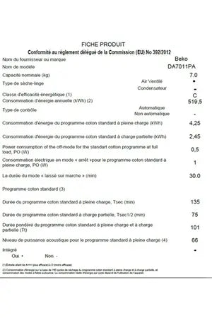 Sèche-linge Beko DA7011PA