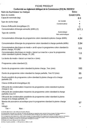 Sèche-linge Beko DA8013PA AQUAWAVE