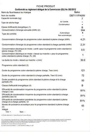 Sèche-linge Beko DB7111PA0W