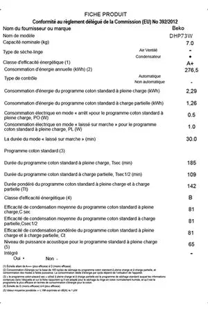 Sèche-linge Beko DHP73W