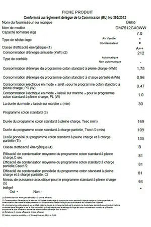 Sèche-linge Beko DM7512GA0WW