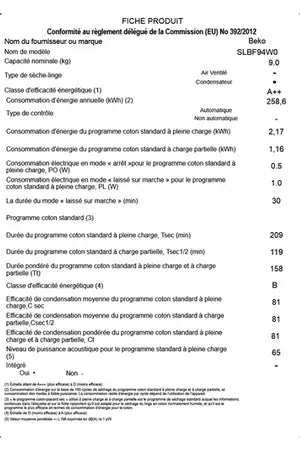 Sèche-linge Beko SLBF94W0