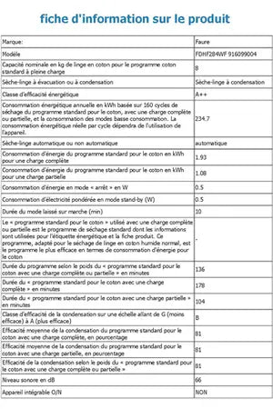 Sèche-linge Faure FDHF284WF