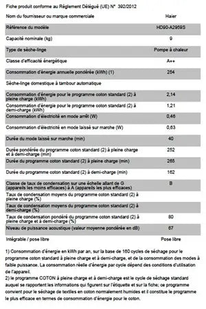 Sèche-linge Haier HD90-A2959R-FR