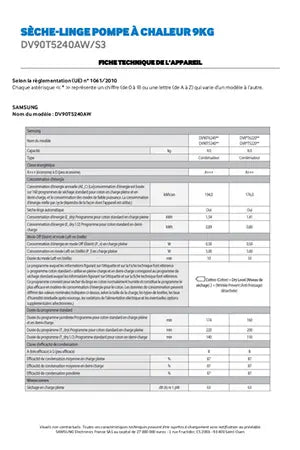 Sèche-linge Samsung DV90T5240AW