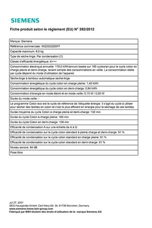 Sèche-linge Siemens WQ33G2D0FF