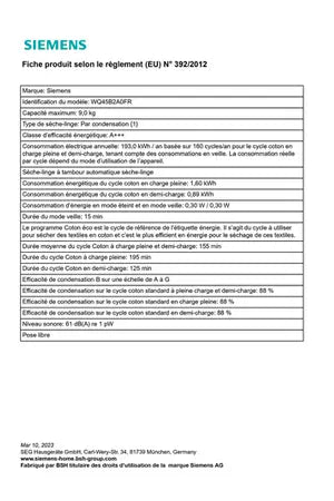 Sèche-linge Siemens WQ45B2A0FR