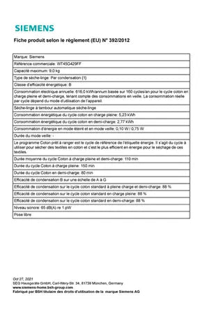 Sèche-linge Siemens WT45G429FF