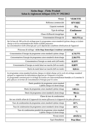 Sèche-linge Vedette SFV182C